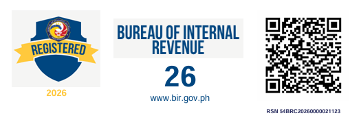 Bureau of Internal Revenue registration seal — registered business, RSN 54BRC20260000021123